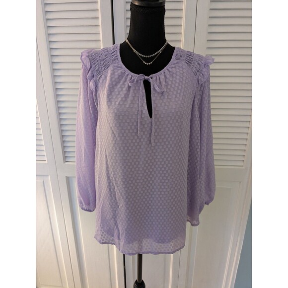 Simply Vera Vera Wang Top Women's XL Purple Smocked Ruffle Blouse Boho Sheer - Picture 1 of 14